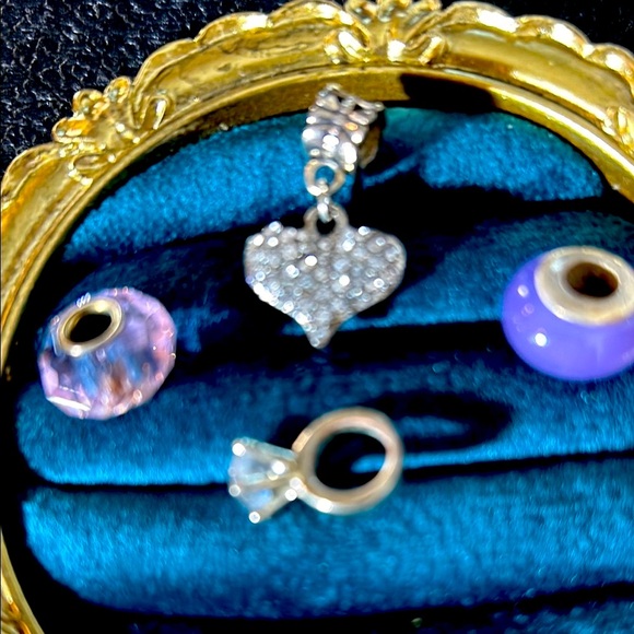 Silver Heart Pendant with Purple and Pink charms by Pandora and the ring - Picture 2 of 3